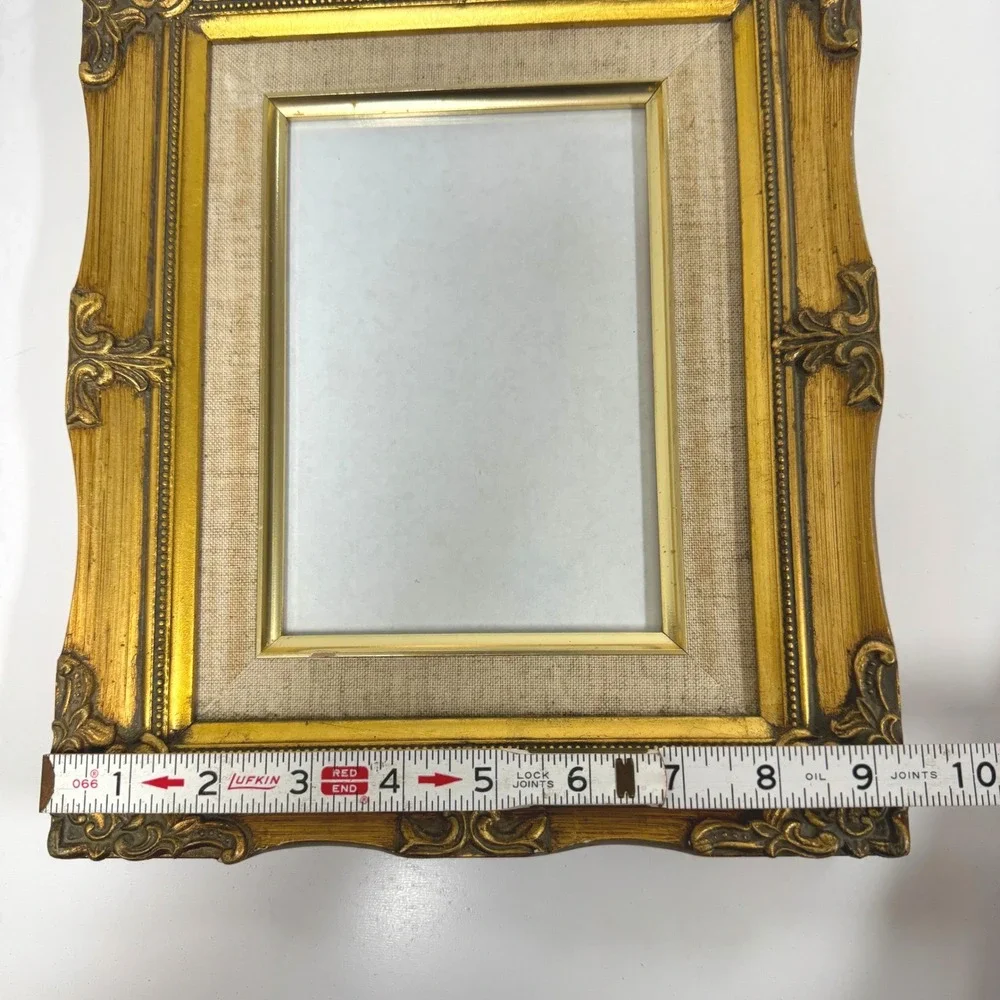 Vintage Ornate Gold Gilt Frame with Linen Mat 5x7 Opening Baroque Style Decor
